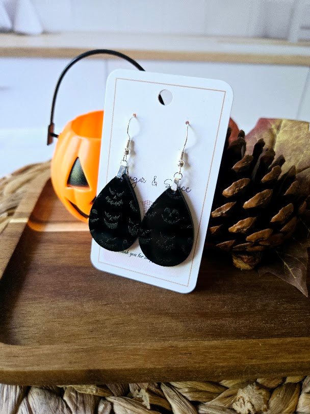 Halloween Black Pumpkin Face Teardrop Earrings