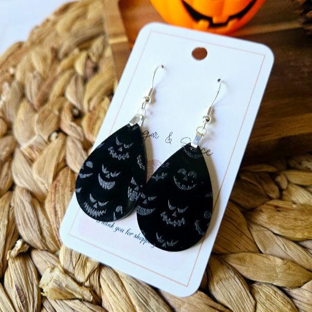 Halloween Black Pumpkin Face Teardrop Earrings