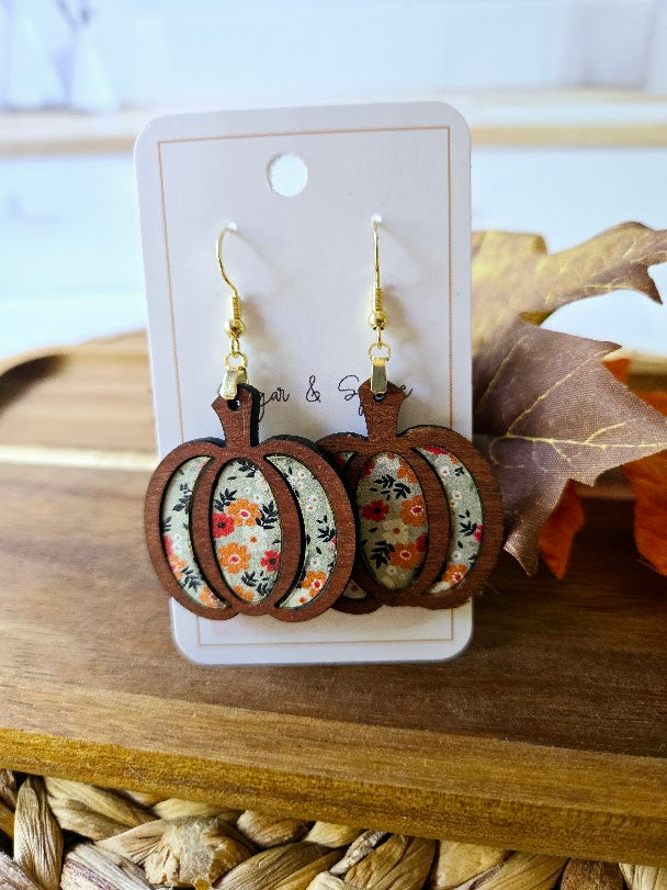 Elegant Fall Pumpkin Wood Inlay Earrings