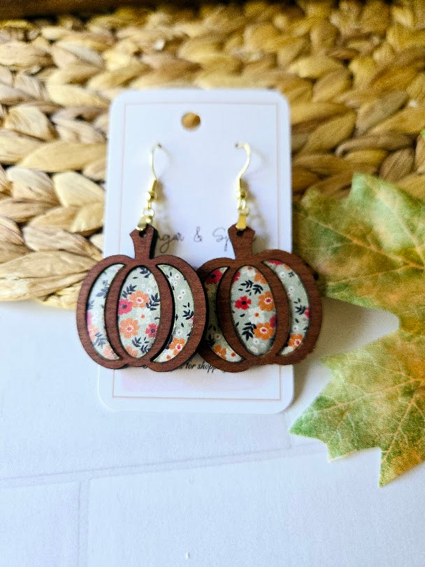 Elegant Fall Pumpkin Wood Inlay Earrings