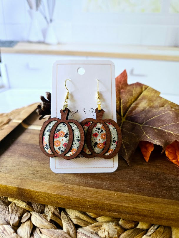 Elegant Fall Pumpkin Wood Inlay Earrings