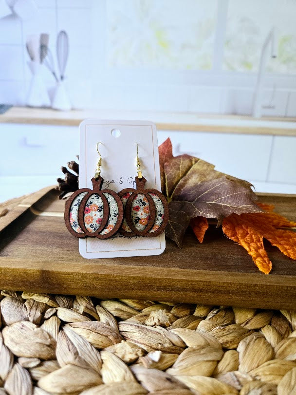 Elegant Fall Pumpkin Wood Inlay Earrings