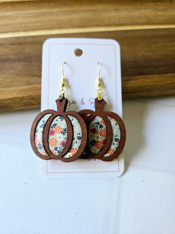 Elegant Fall Pumpkin Wood Inlay Earrings