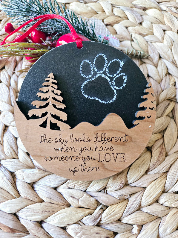 Pet Memorial Paw and Stars Christmas Ornament