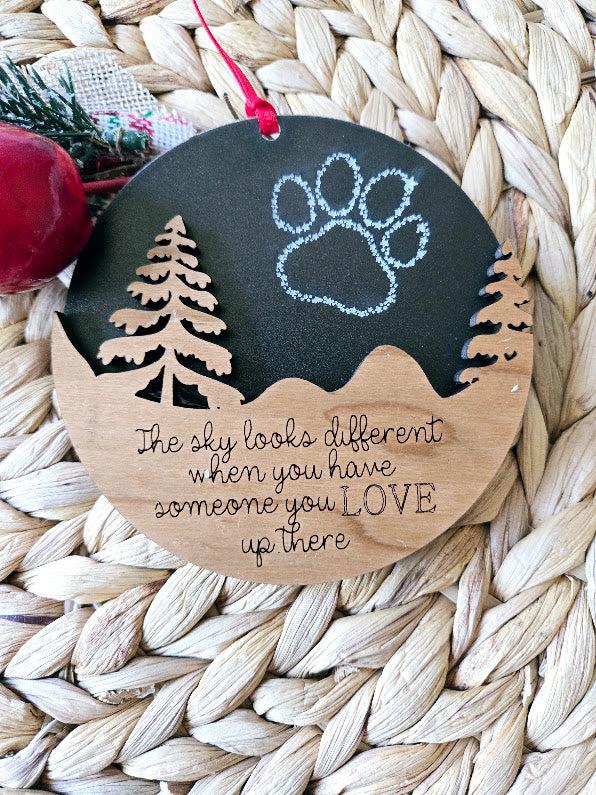 Pet Memorial Paw and Stars Christmas Ornament