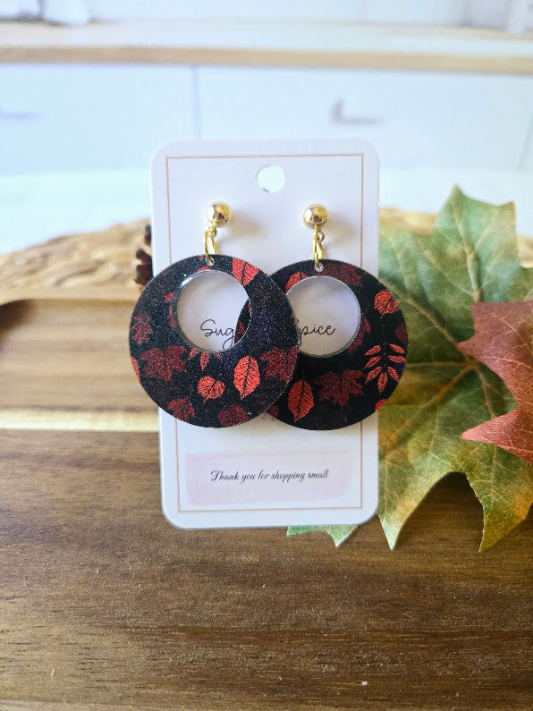 Fall Red Maple Leaves Gold Post Earrings