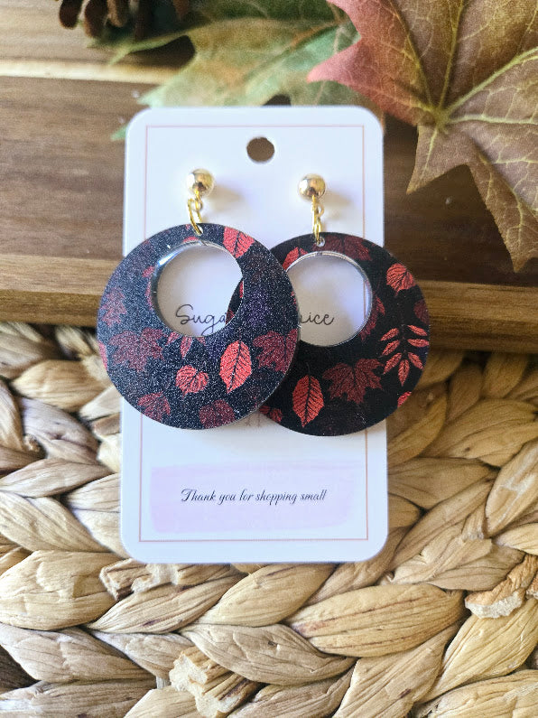 Fall Red Maple Leaves Gold Post Earrings