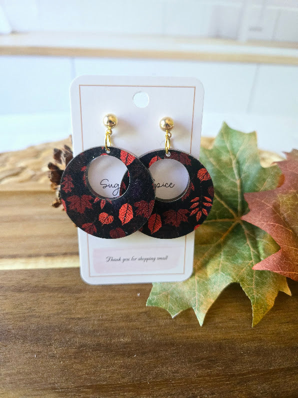 Fall Red Maple Leaves Gold Post Earrings