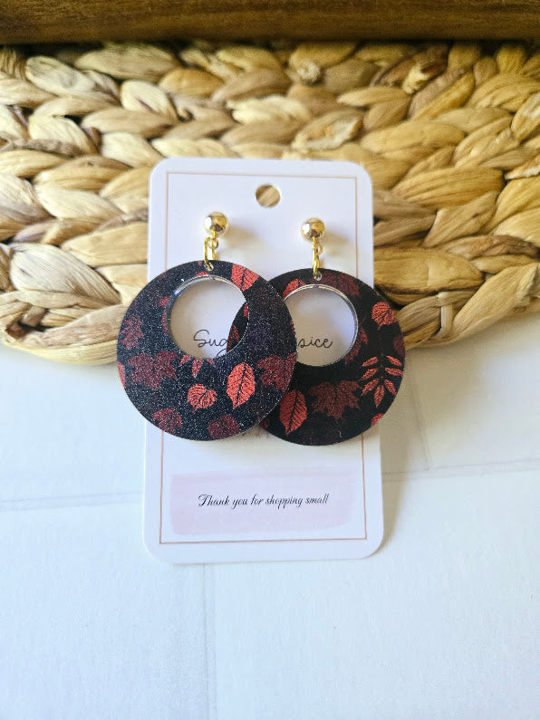 Fall Red Maple Leaves Gold Post Earrings