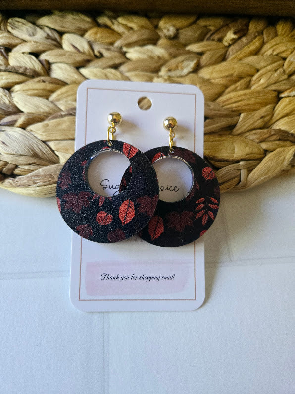 Fall Red Maple Leaves Gold Post Earrings