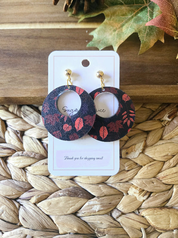 Fall Red Maple Leaves Gold Post Earrings