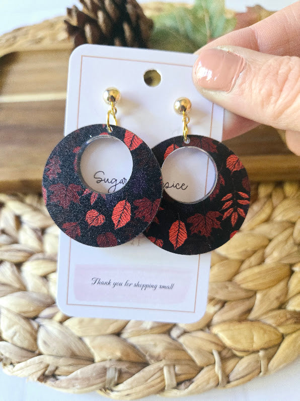 Fall Red Maple Leaves Gold Post Earrings