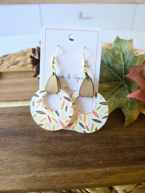 Fall Colorful Leaves with Leather Earrings