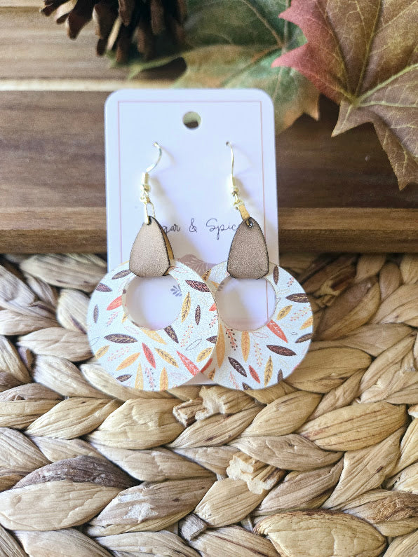 Fall Colorful Leaves with Leather Earrings