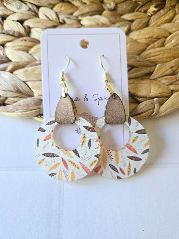 Fall Colorful Leaves with Leather Earrings