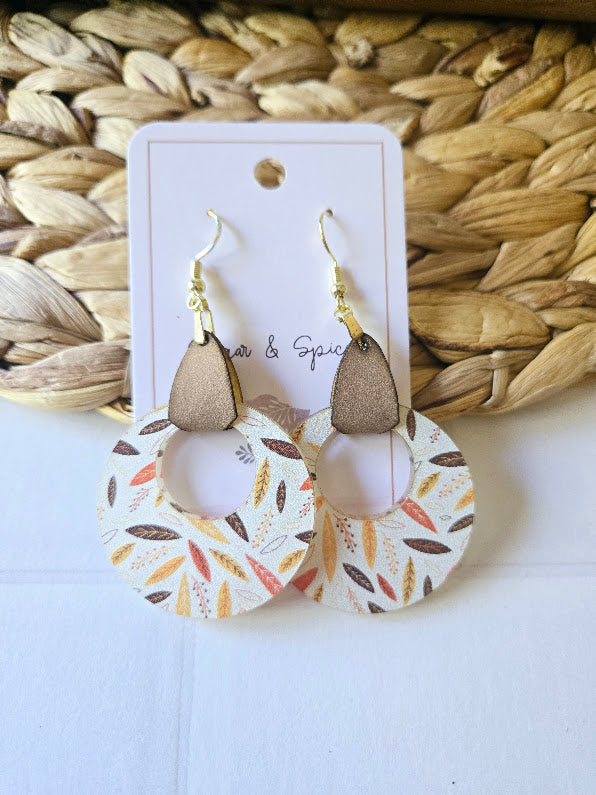 Fall Colorful Leaves with Leather Earrings