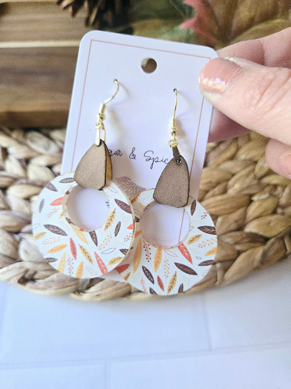 Fall Colorful Leaves with Leather Earrings