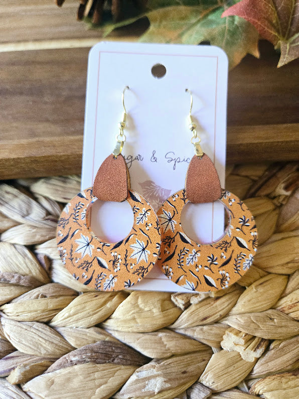 Fall Colorful Brown Leaves with Leather Earrings