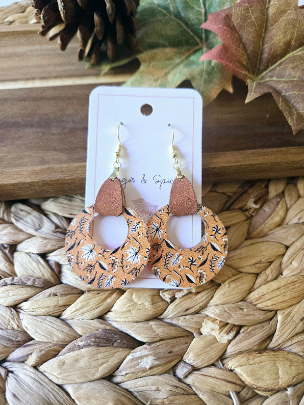 Fall Colorful Brown Leaves with Leather Earrings