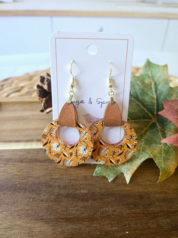 Fall Colorful Brown Leaves with Leather Earrings