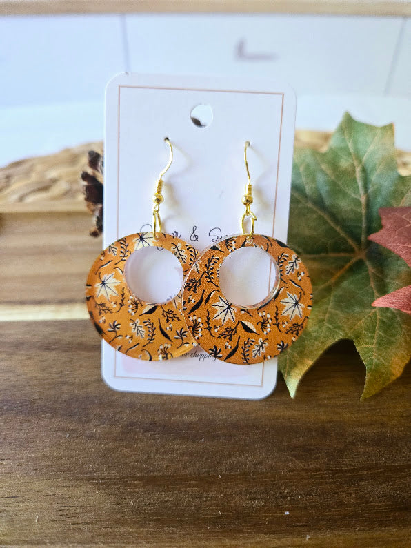 Fall Colorful Brown Leaves with Leather Earrings