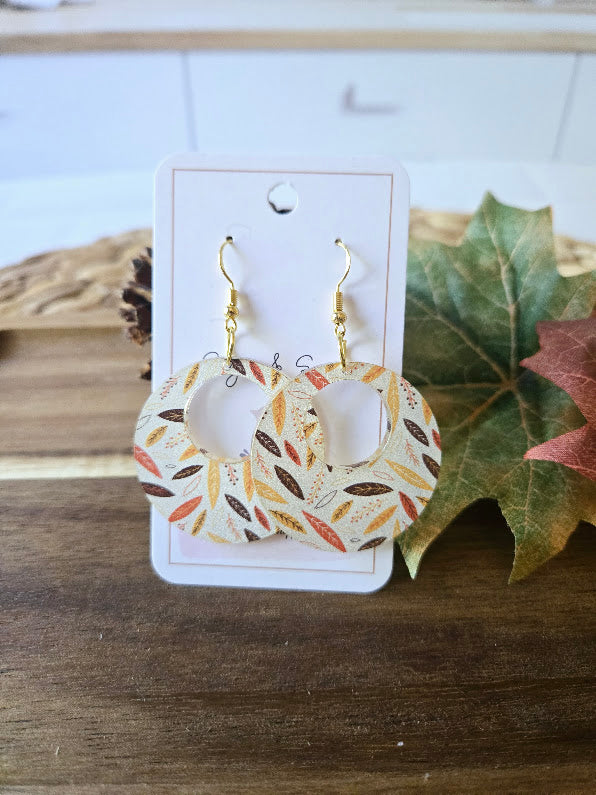 Fall Colorful Leaves with Leather Earrings