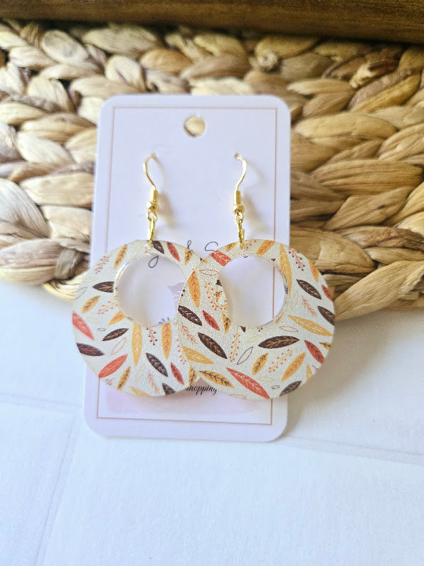 Fall Colorful Leaves with Leather Earrings