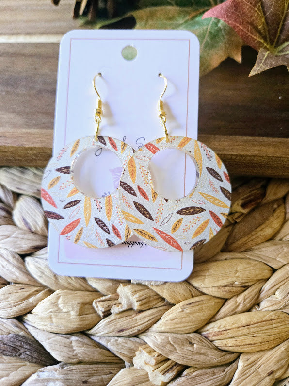 Fall Colorful Leaves with Leather Earrings