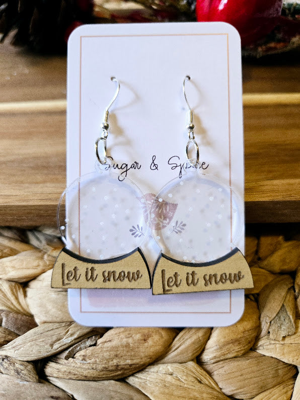 Snow Globe Let it Snow Christmas Earrings