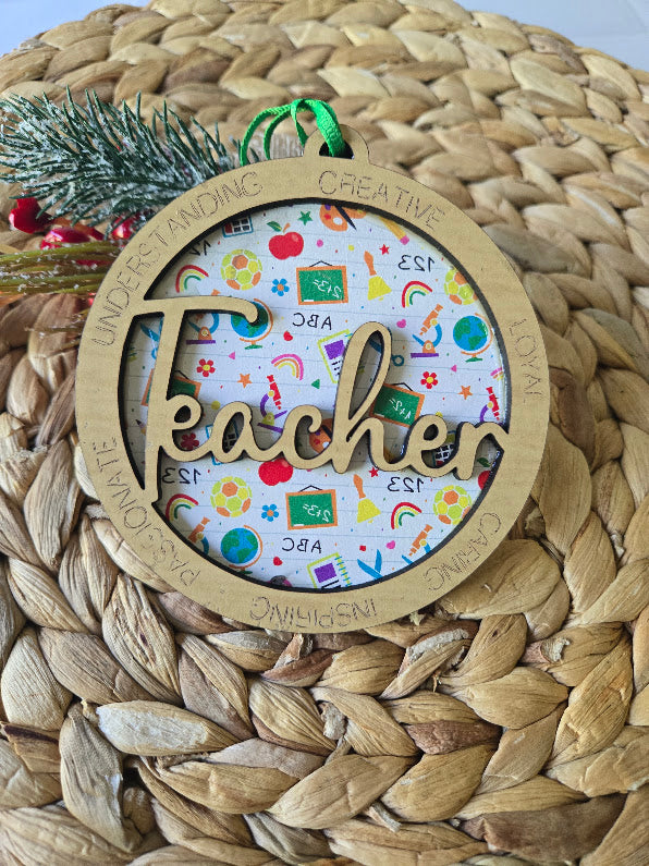 Teacher Handmade Wood Christmas Ornament