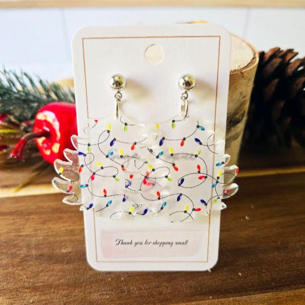 Frosted Christmas Tree with Lights Dangle Earrings