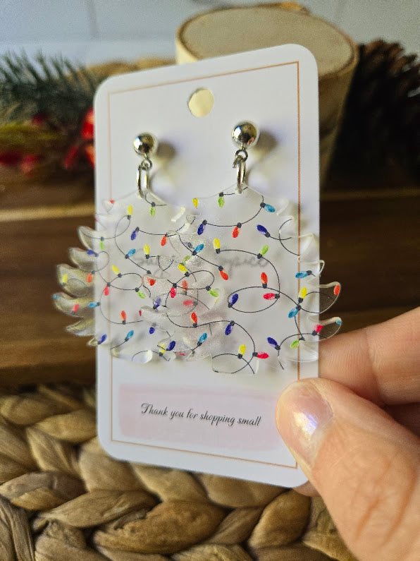 Frosted Christmas Tree with Lights Dangle Earrings