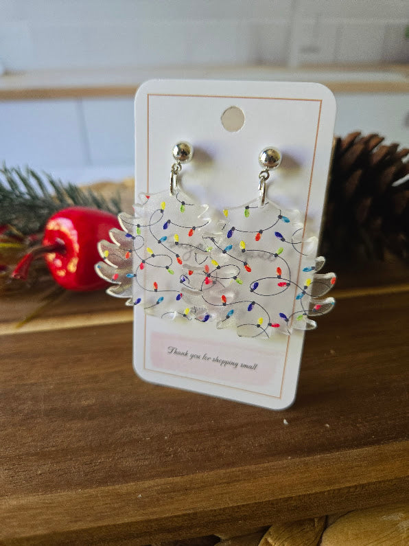 Frosted Christmas Tree with Lights Dangle Earrings