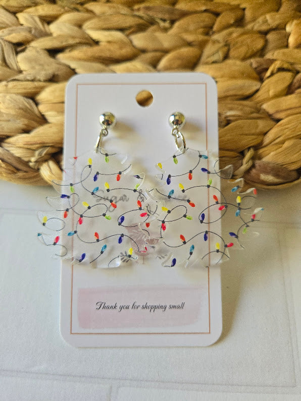 Frosted Christmas Tree with Lights Dangle Earrings