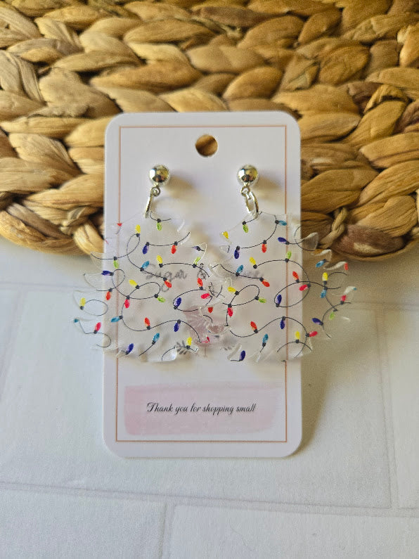 Frosted Christmas Tree with Lights Dangle Earrings