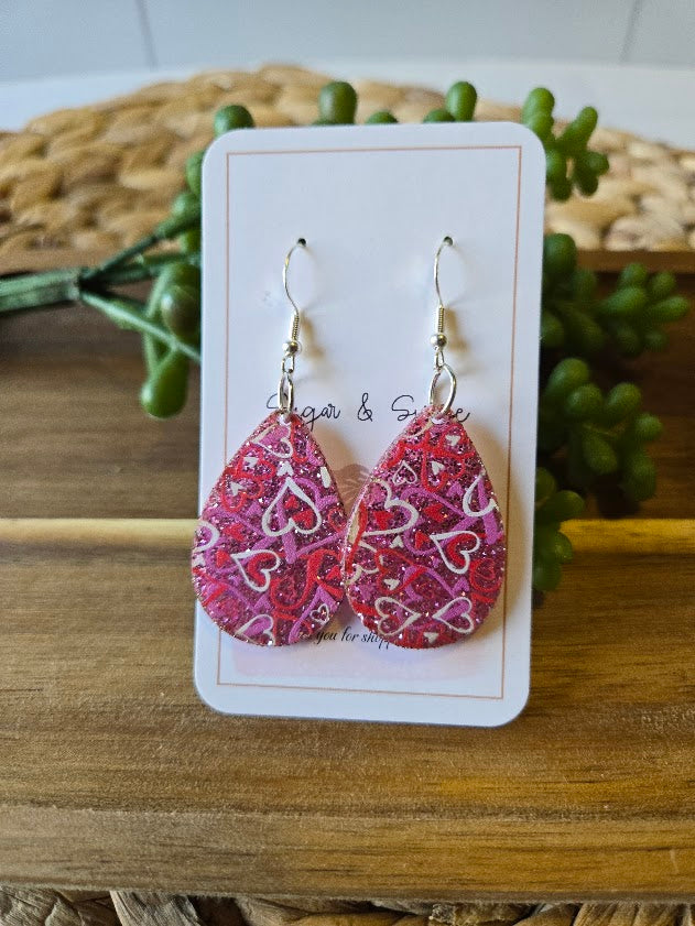 Valentines Day Teardrop Glitter Acrylic Earrings