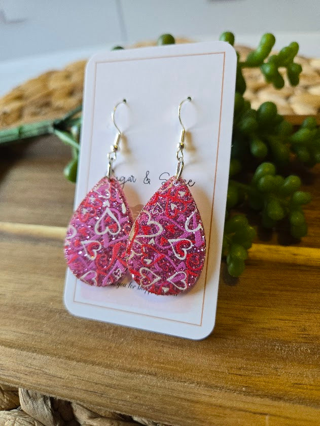 Valentines Day Teardrop Glitter Acrylic Earrings