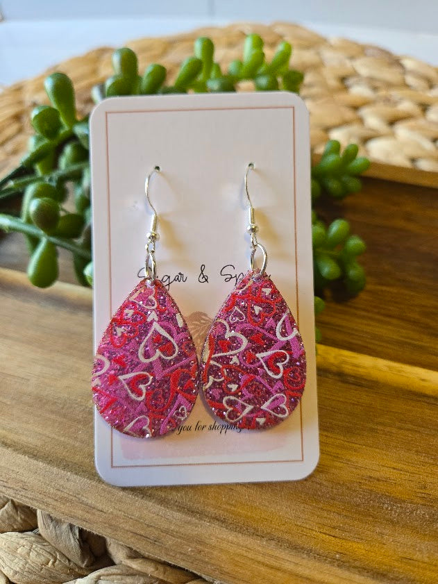 Valentines Day Teardrop Glitter Acrylic Earrings