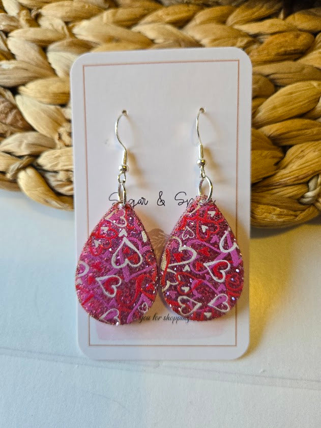 Valentines Day Teardrop Glitter Acrylic Earrings