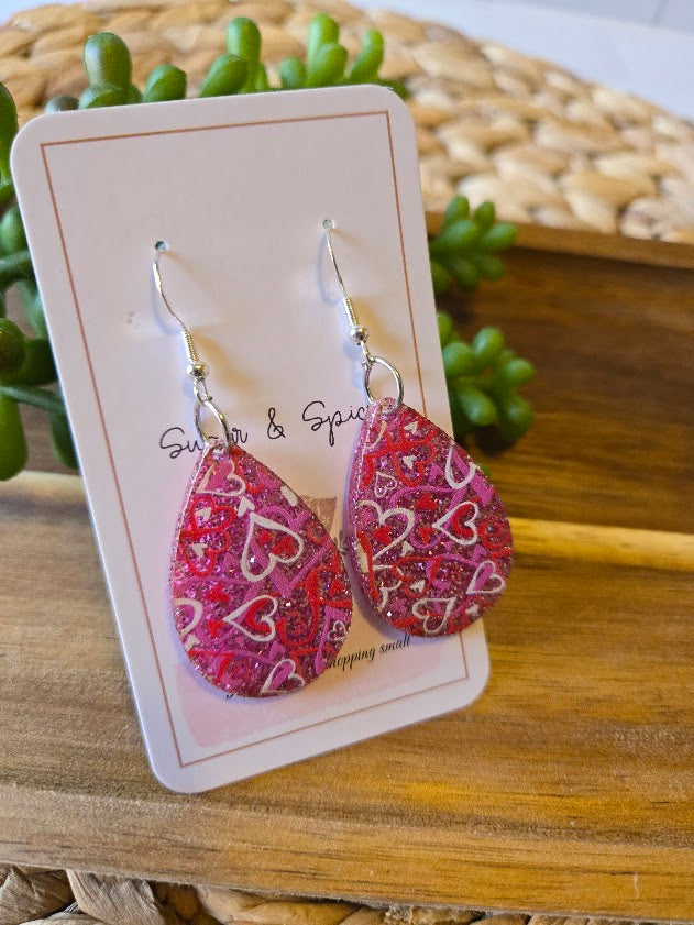 Valentines Day Teardrop Glitter Acrylic Earrings