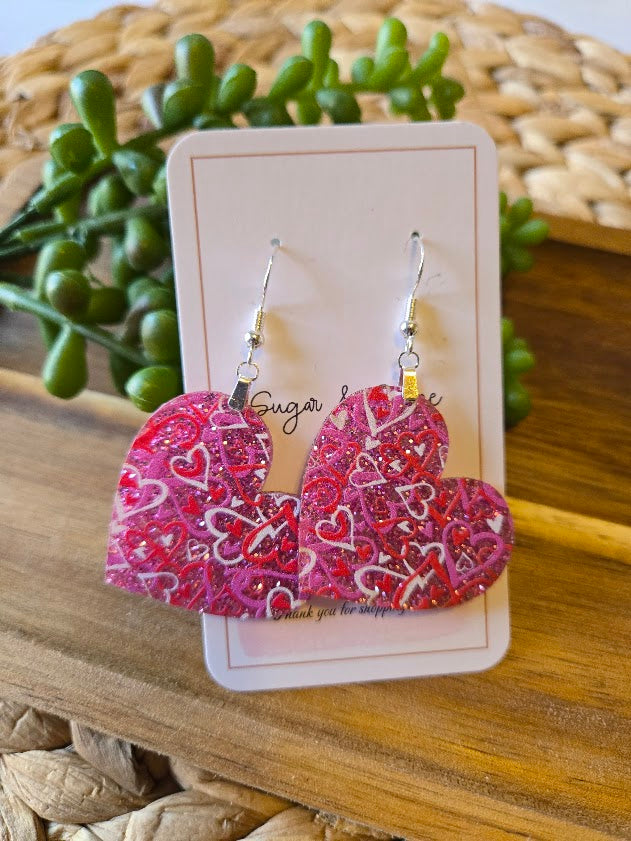 Valentines Day Heart Shape Glitter Acrylic Earrings