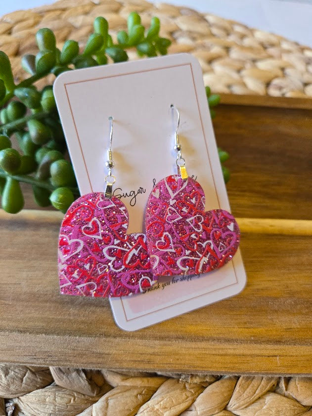 Valentines Day Heart Shape Glitter Acrylic Earrings