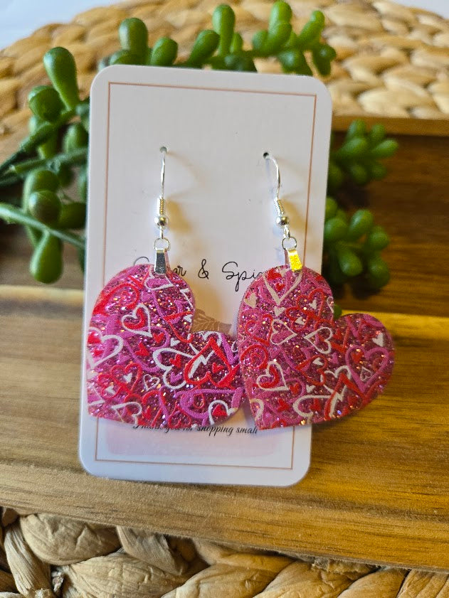 Valentines Day Heart Shape Glitter Acrylic Earrings