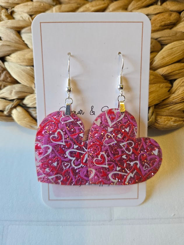 Valentines Day Heart Shape Glitter Acrylic Earrings