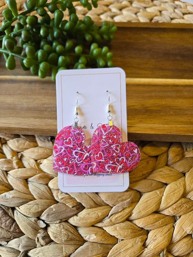 Valentines Day Heart Shape Glitter Acrylic Earrings