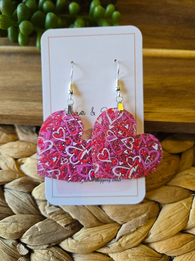 Valentines Day Heart Shape Glitter Acrylic Earrings