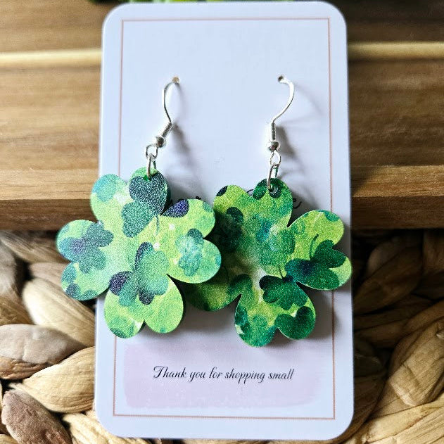 Shamrock Shape St Patricks Day Acrylic Earrings