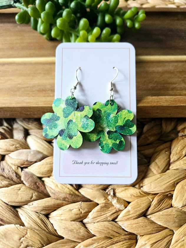 Shamrock Shape St Patricks Day Acrylic Earrings