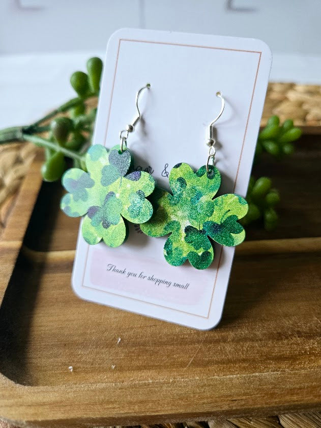 Shamrock Shape St Patricks Day Acrylic Earrings