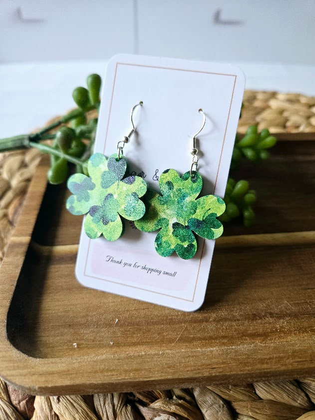 Shamrock Shape St Patricks Day Acrylic Earrings